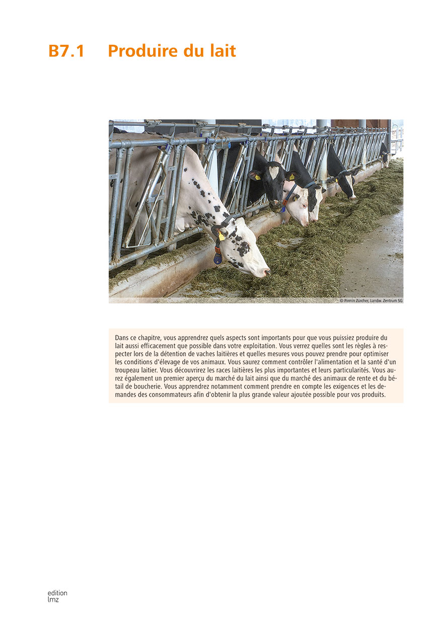 B7.1 Chapitre additionnel «Produire du lait»